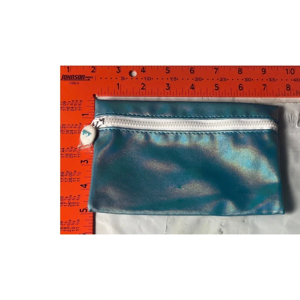 Blue Iridescent Metallic Zipper Pouch Cosmetic Makeup Bag Mermaid Core Shiny